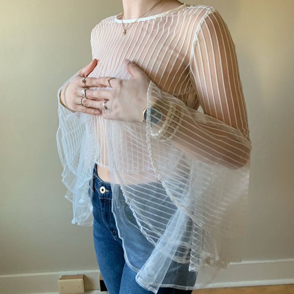 Sheer vertical striped crop top